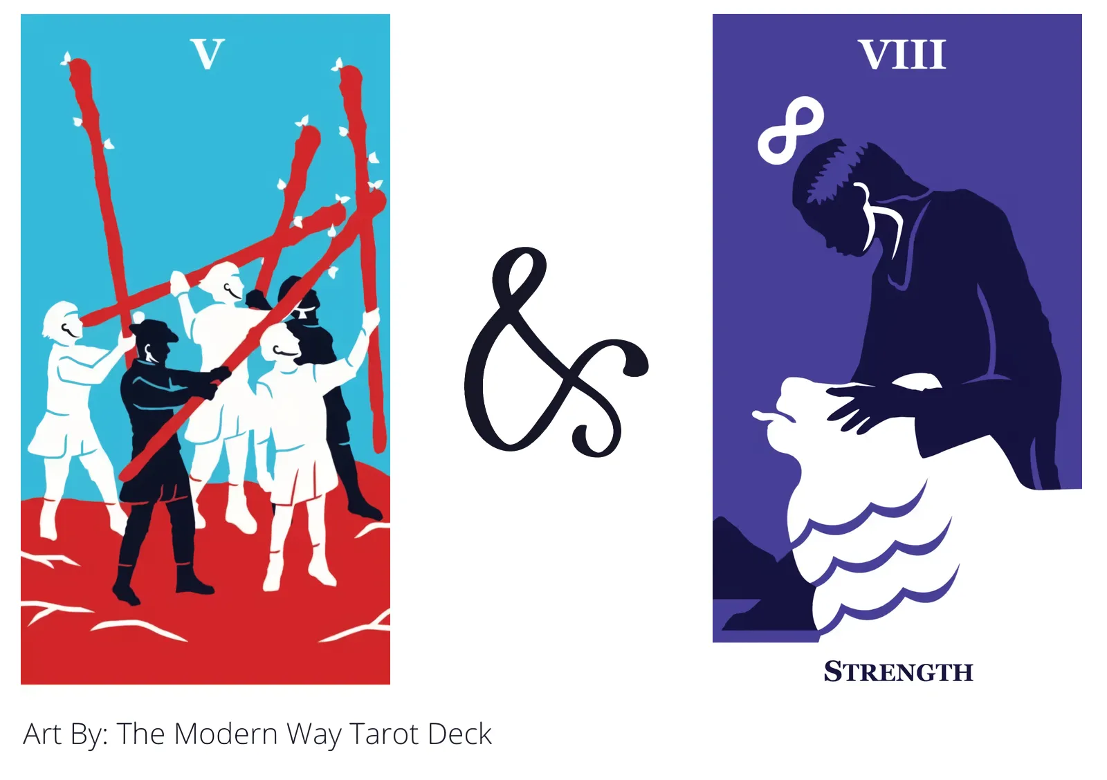 five of wands and strength tarot cards together