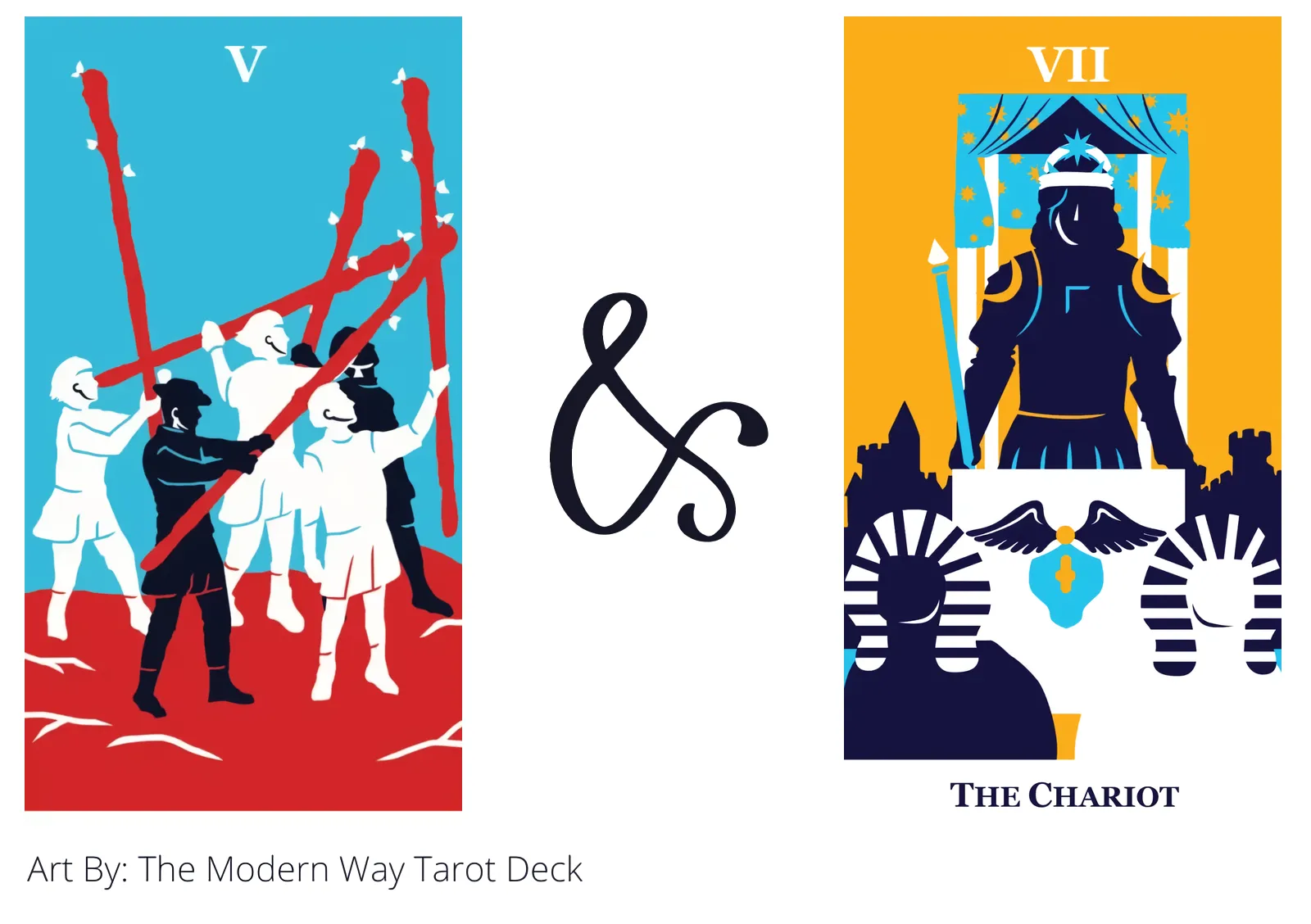 five of wands and the chariot tarot cards together