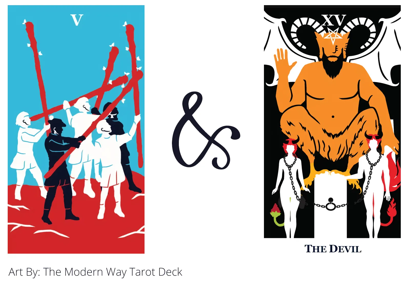 five of wands and the devil tarot cards together
