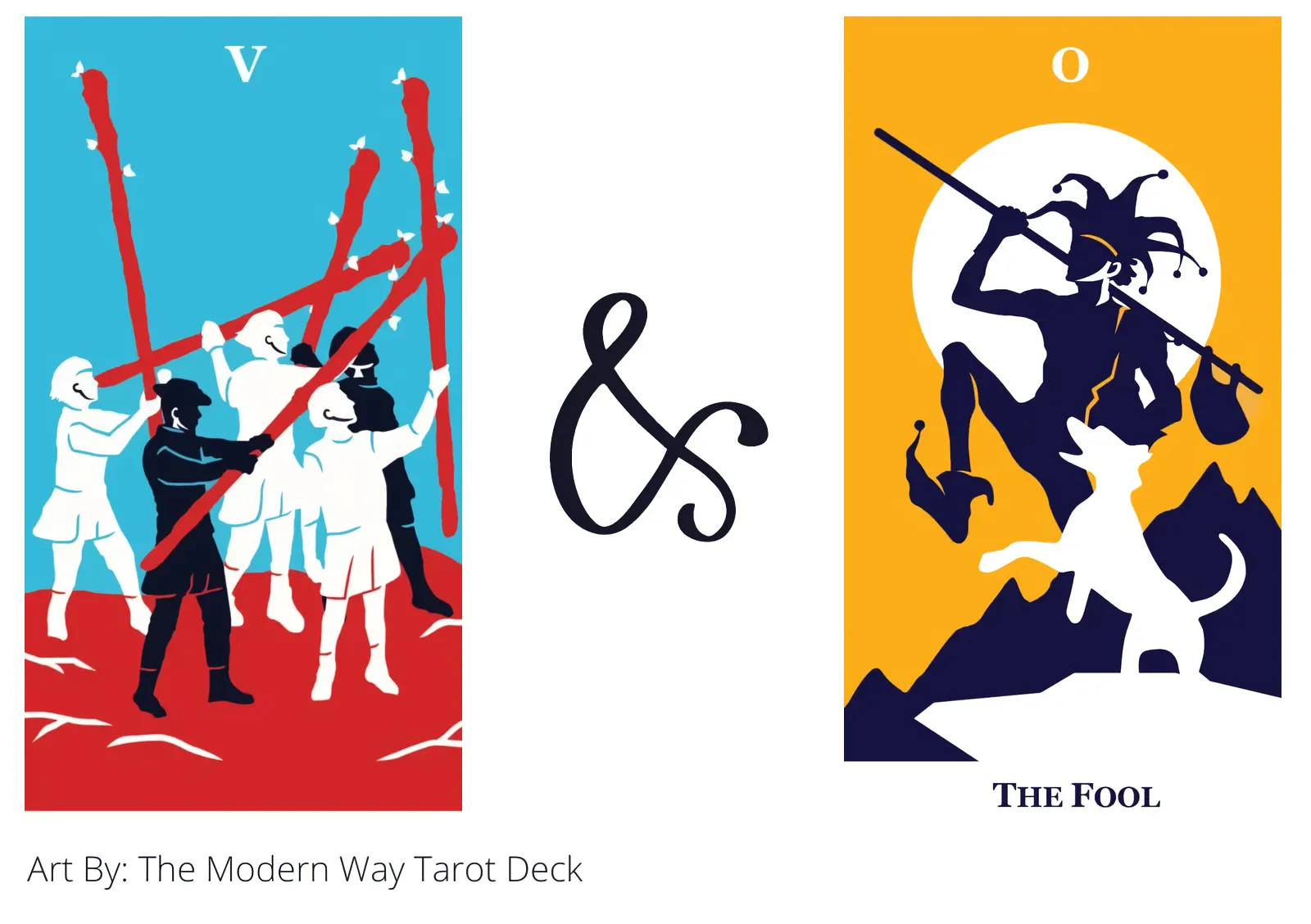 five of wands and the fool tarot cards together
