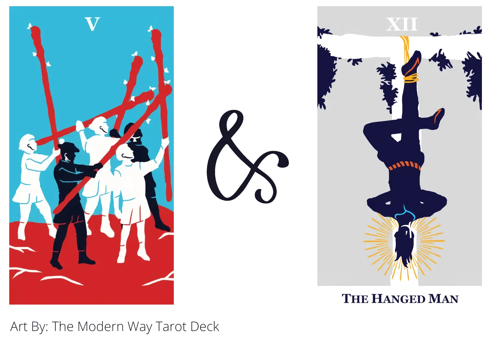 five of wands and the hanged man tarot cards together