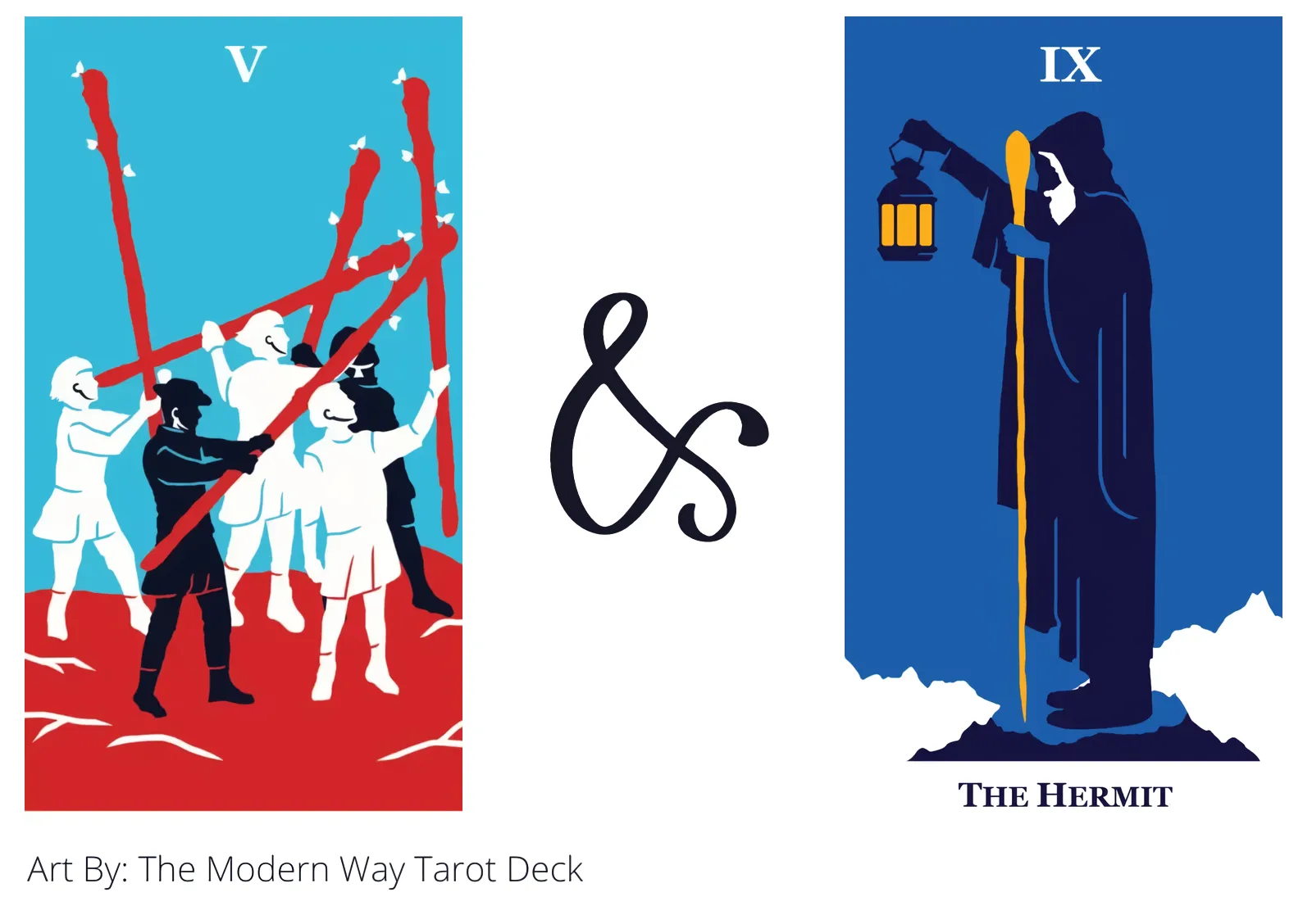 five of wands and the hermit tarot cards together