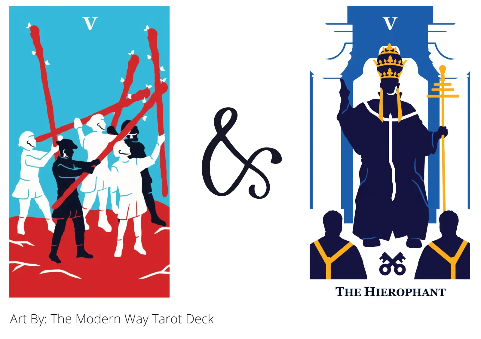 five of wands and the hierophant tarot cards together