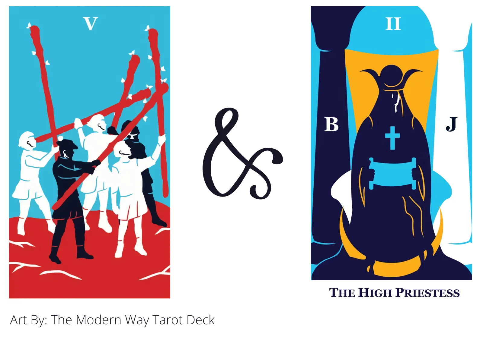 five of wands and the high priestess tarot cards together