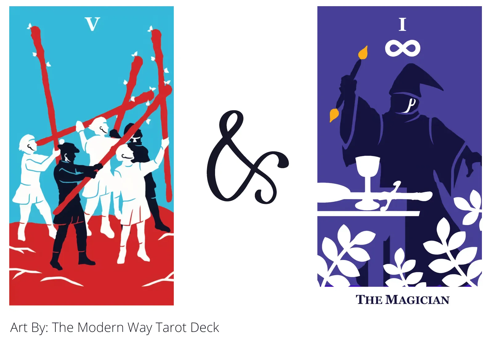 five of wands and the magician tarot cards together