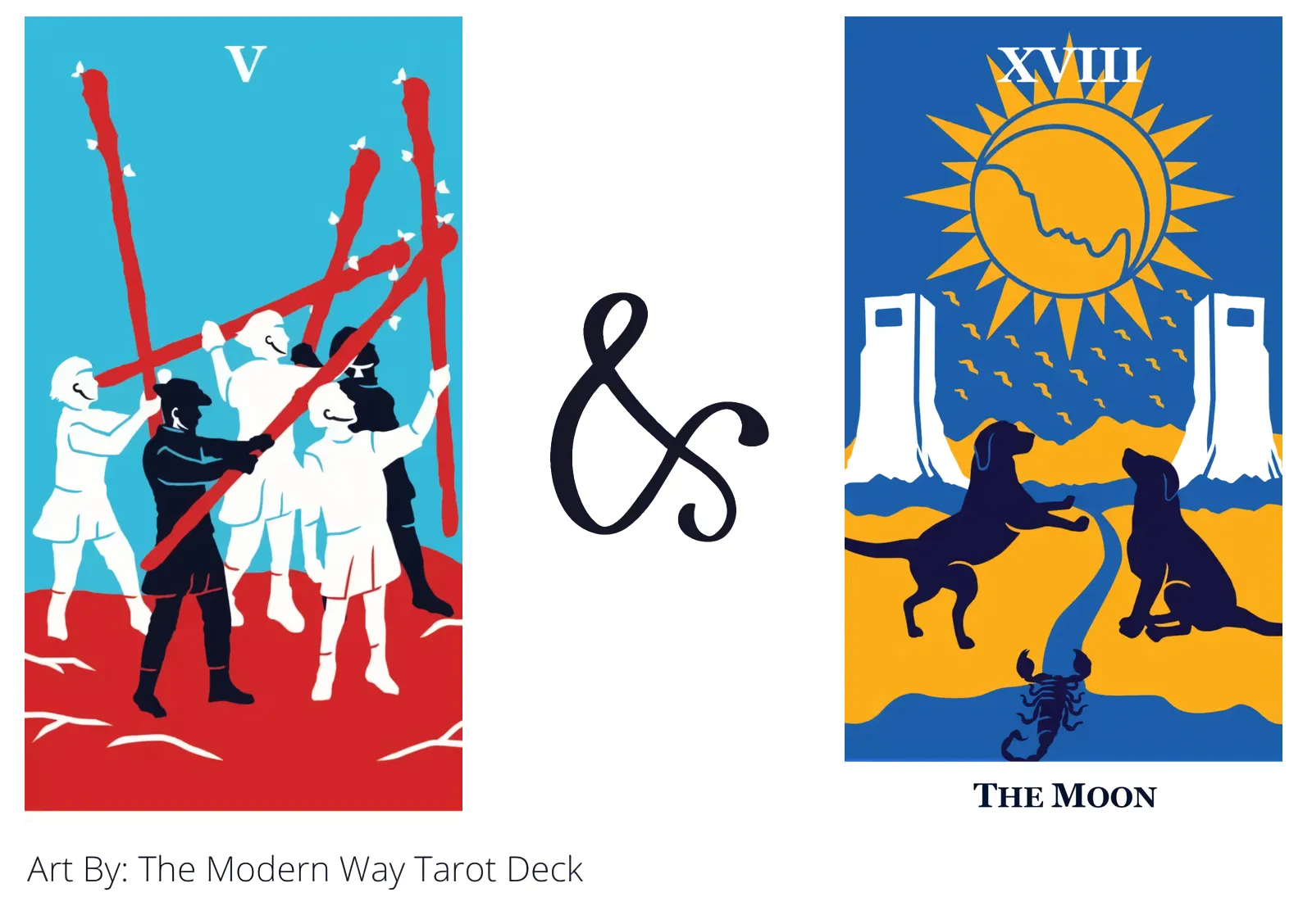five of wands and the moon tarot cards together
