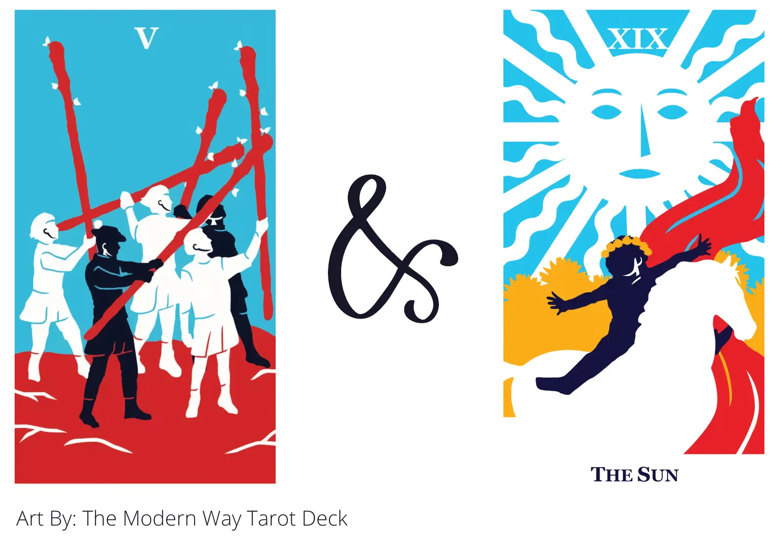 five of wands and the sun tarot cards together