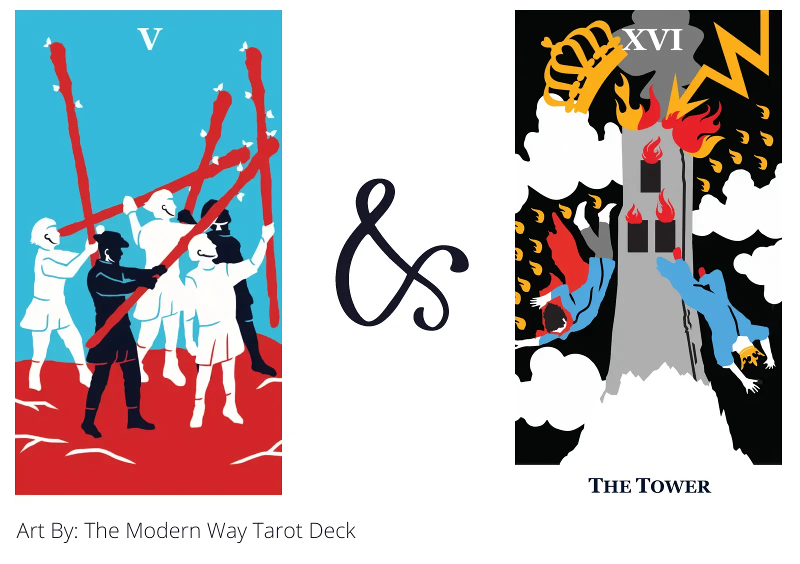 five of wands and the tower tarot cards together