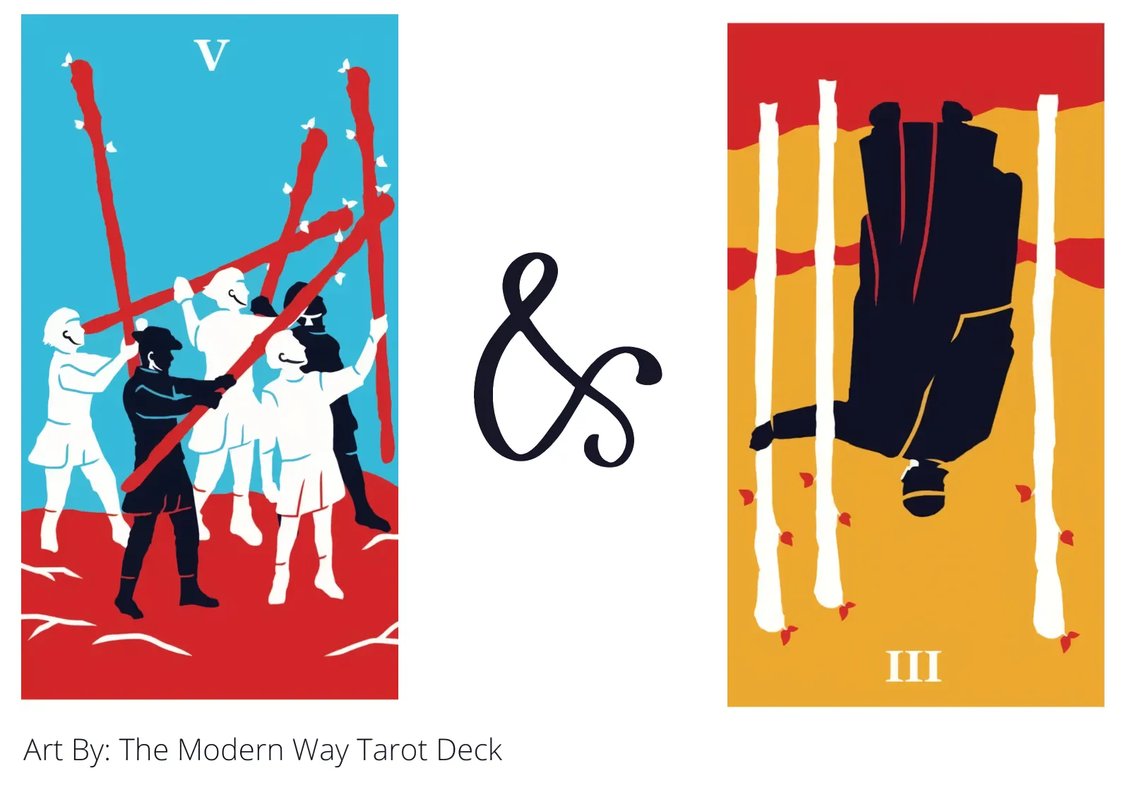 five of wands and three of wands reversed tarot cards together