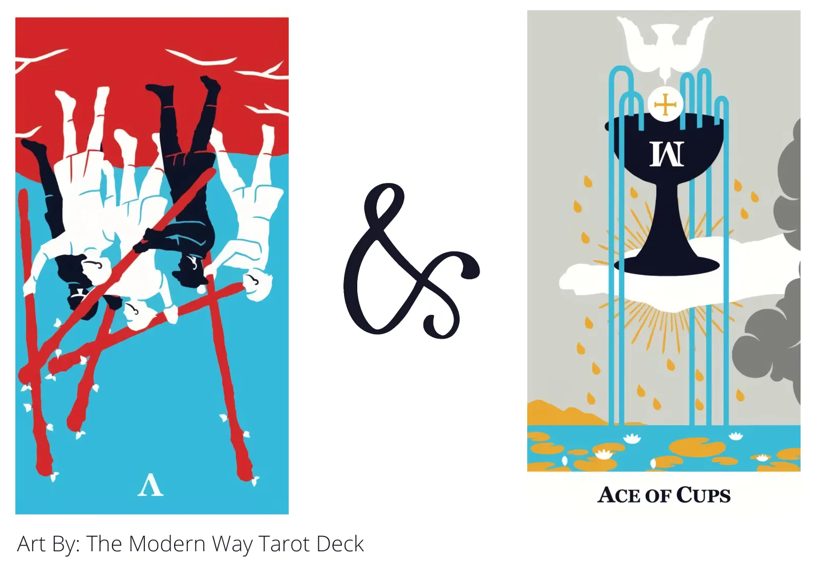 five of wands reversed and ace of cups tarot cards together
