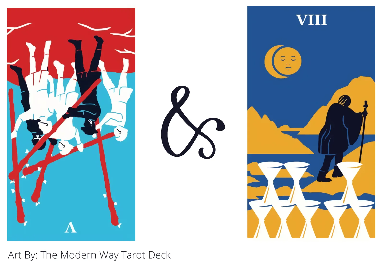 five of wands reversed and eight of cups tarot cards together