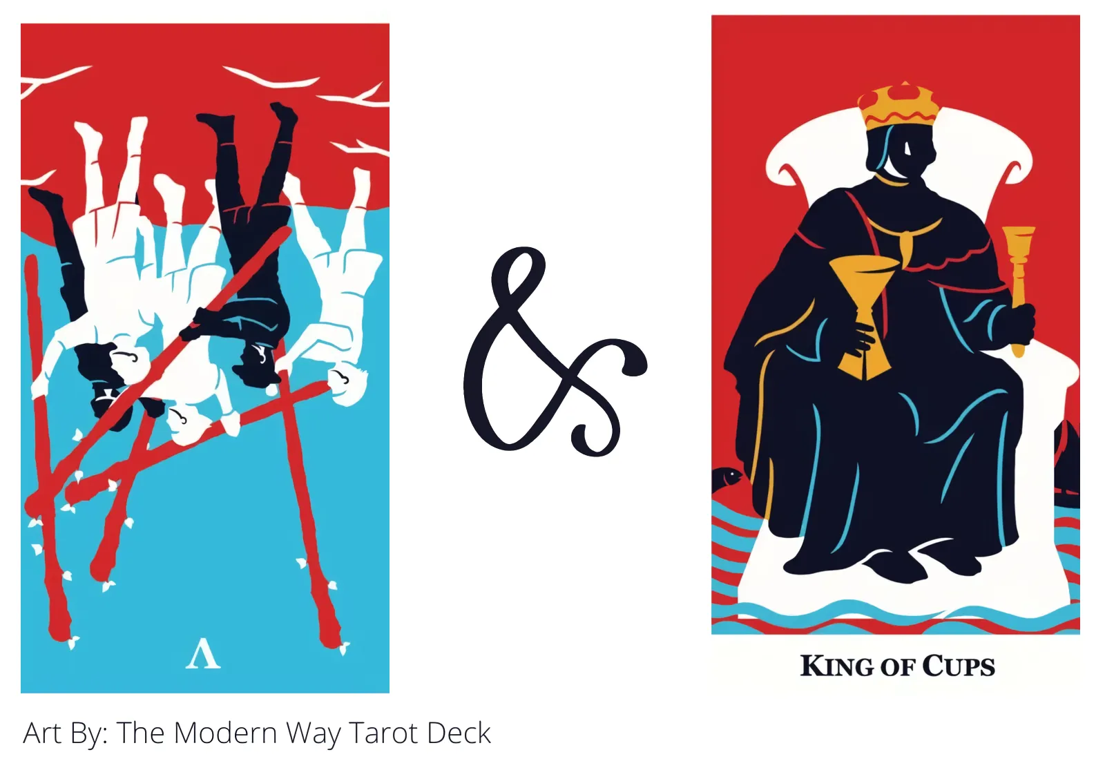 five of wands reversed and king of cups tarot cards together