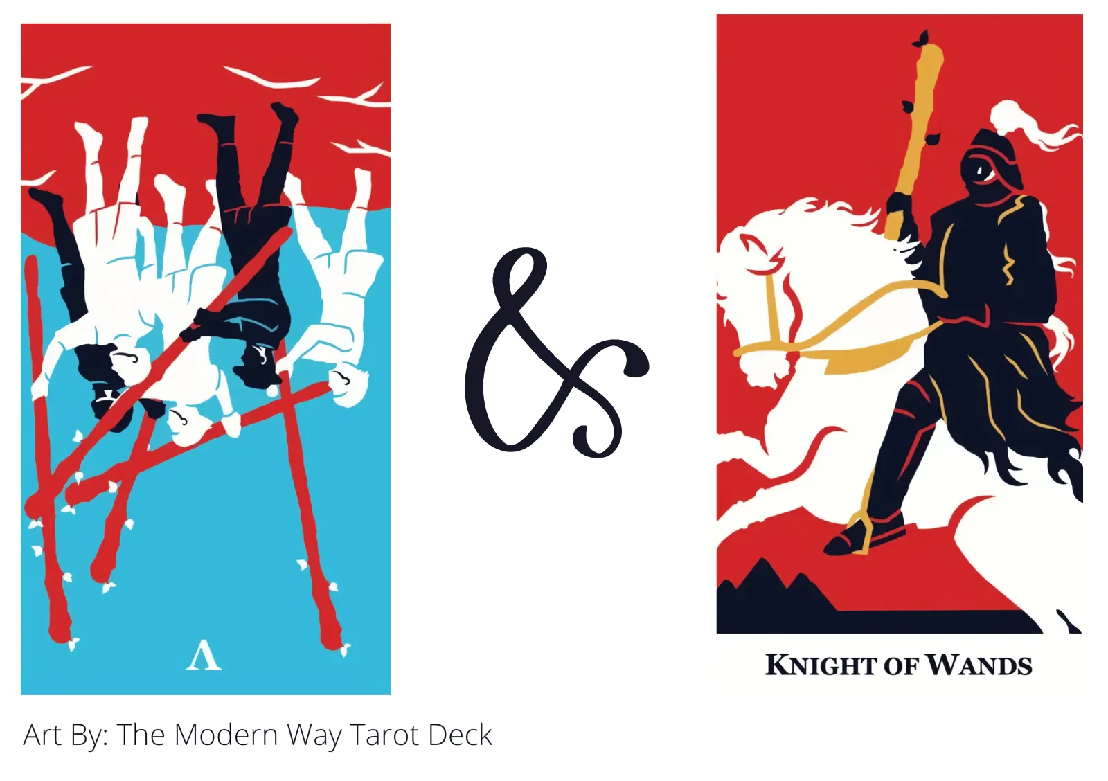 five of wands reversed and knight of wands tarot cards together