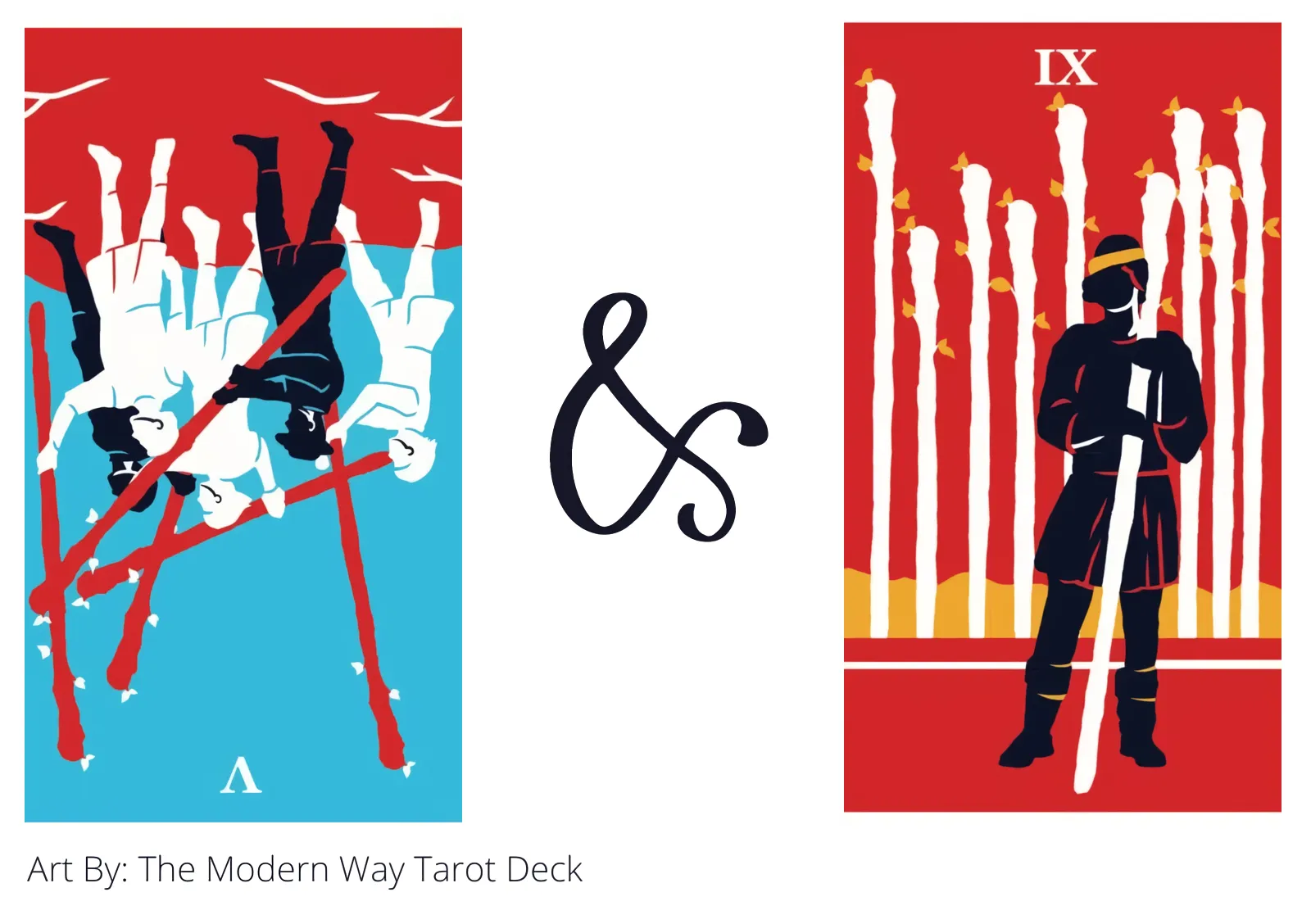 five of wands reversed and nine of wands tarot cards together