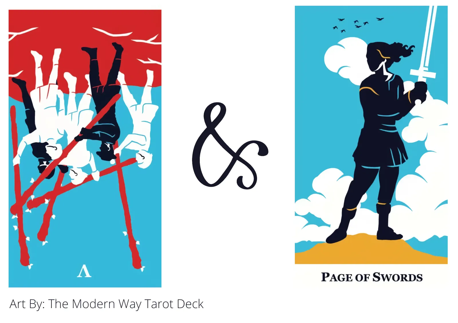 five of wands reversed and page of swords tarot cards together