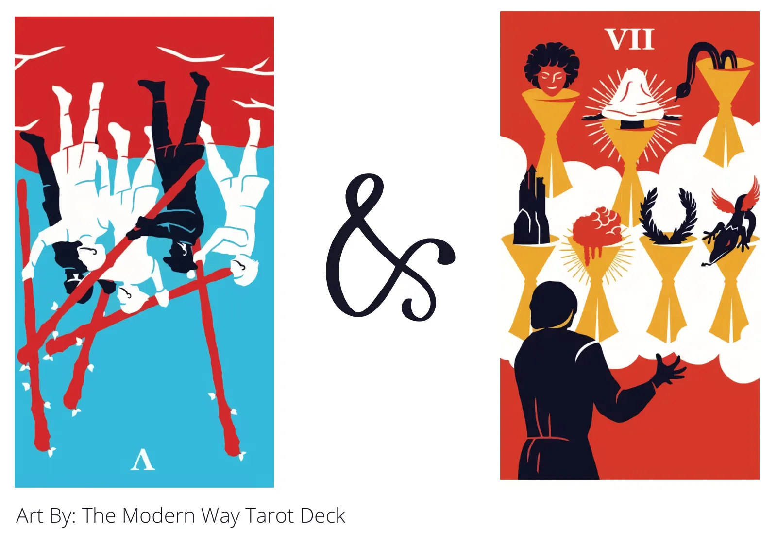 five of wands reversed and seven of cups tarot cards together