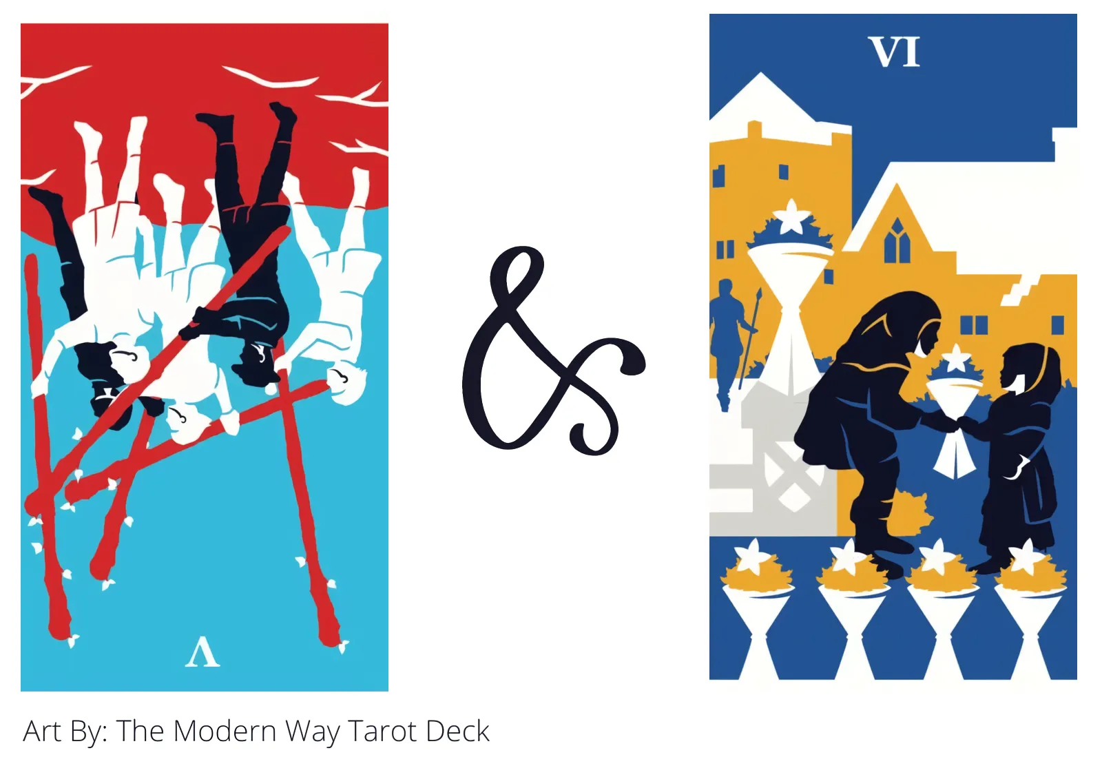five of wands reversed and six of cups tarot cards together