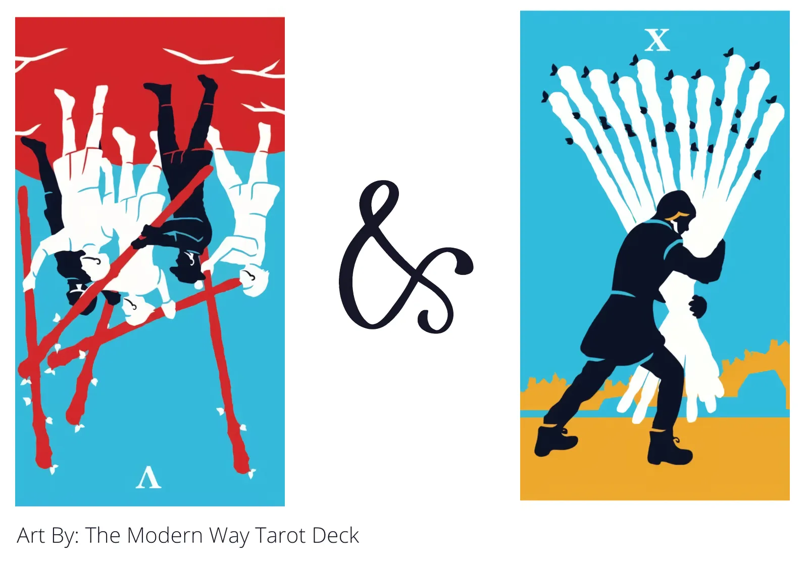 five of wands reversed and ten of wands tarot cards together