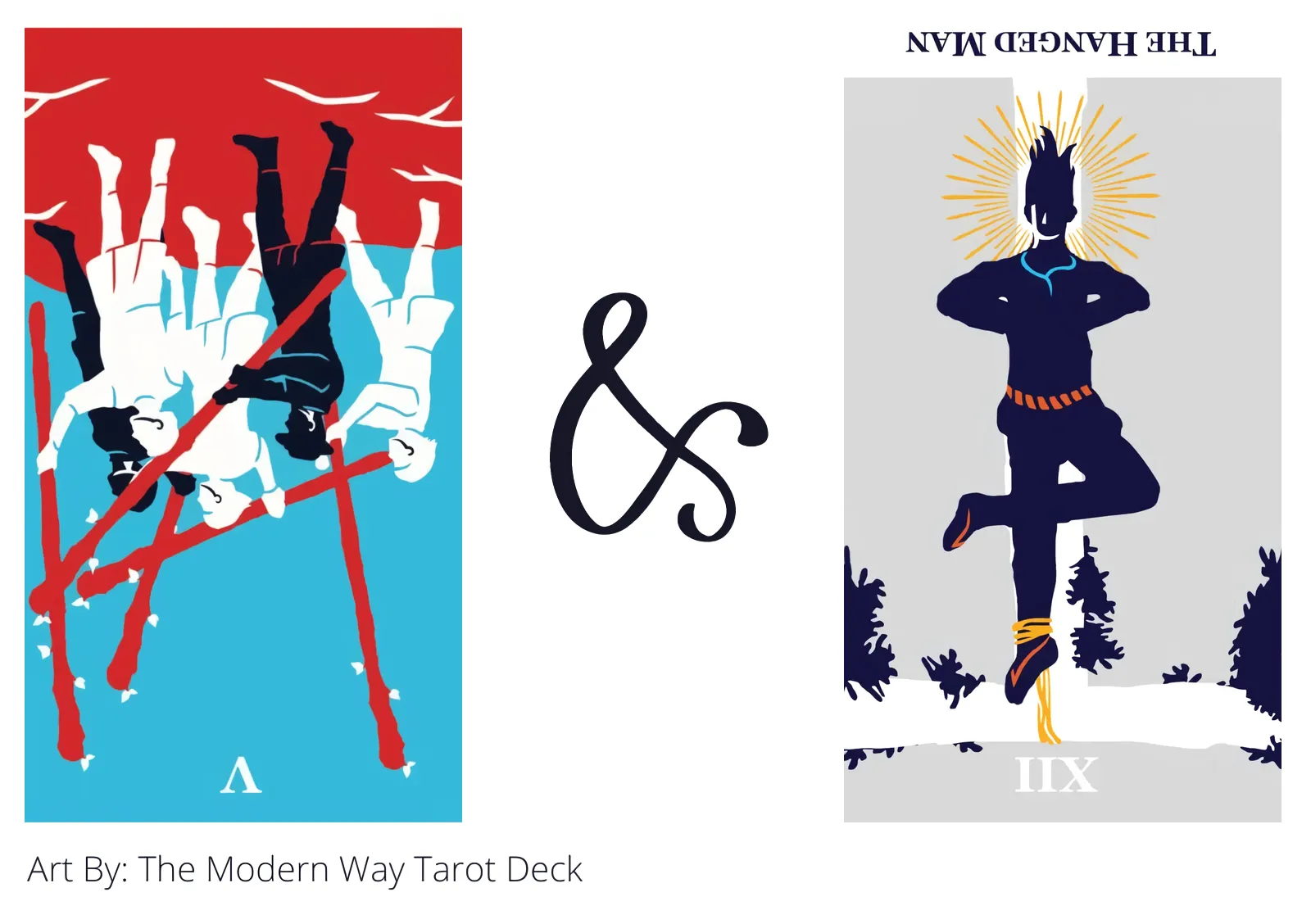 five of wands reversed and the hanged man reversed tarot cards together