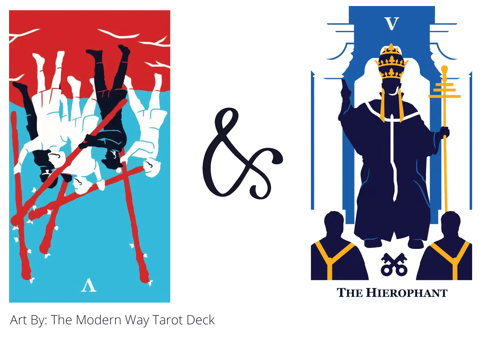 five of wands reversed and the hierophant tarot cards together