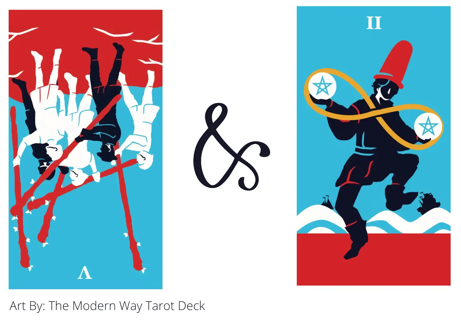 five of wands reversed and two of pentacles tarot cards together