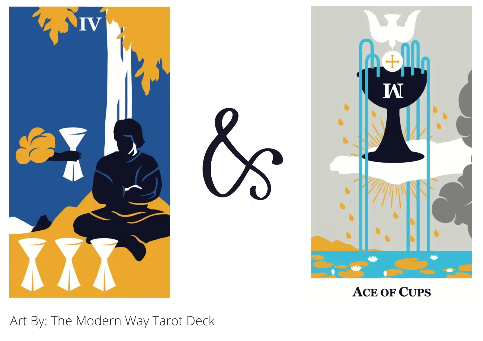 four of cups and ace of cups tarot cards together