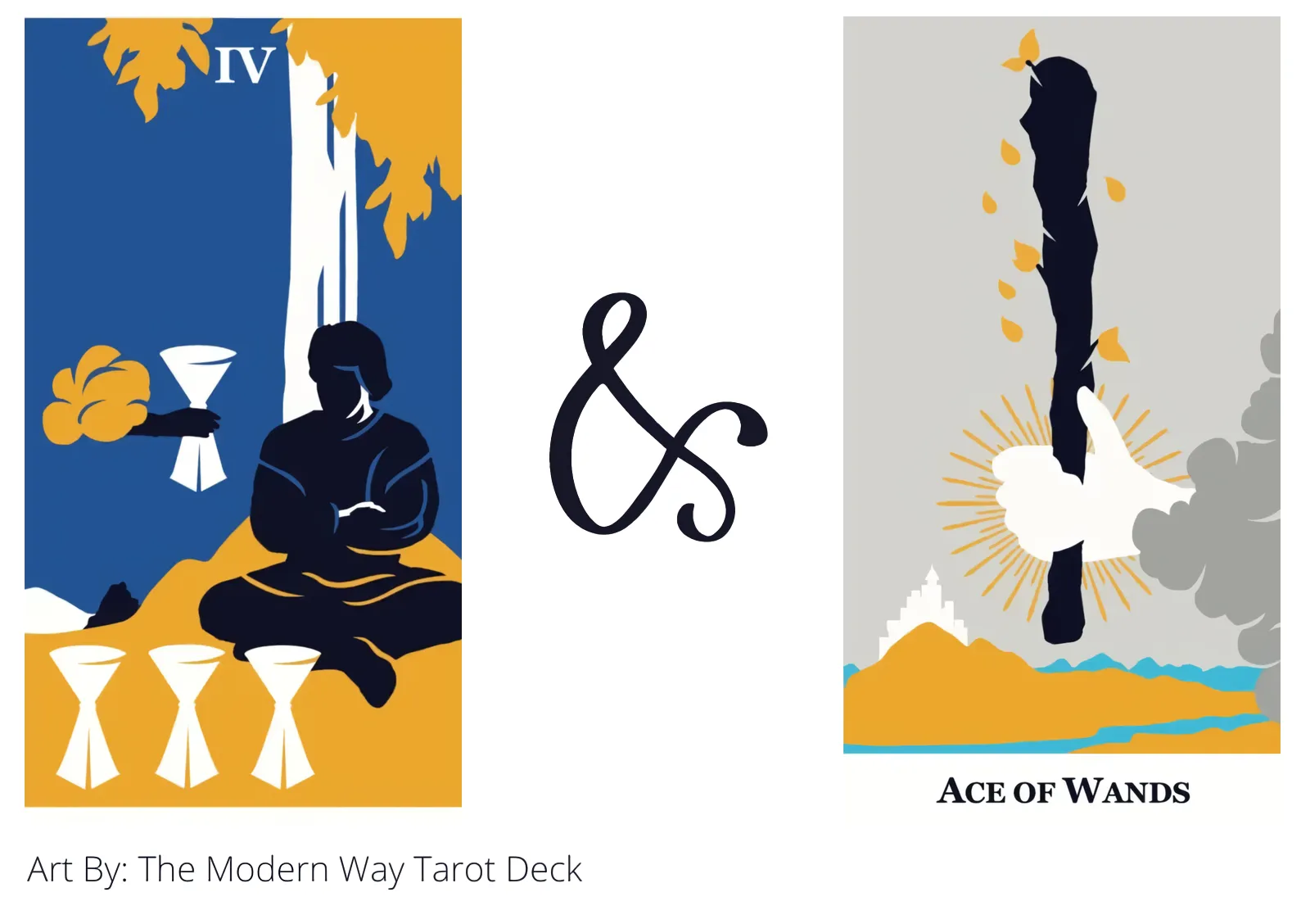 four of cups and ace of wands tarot cards together