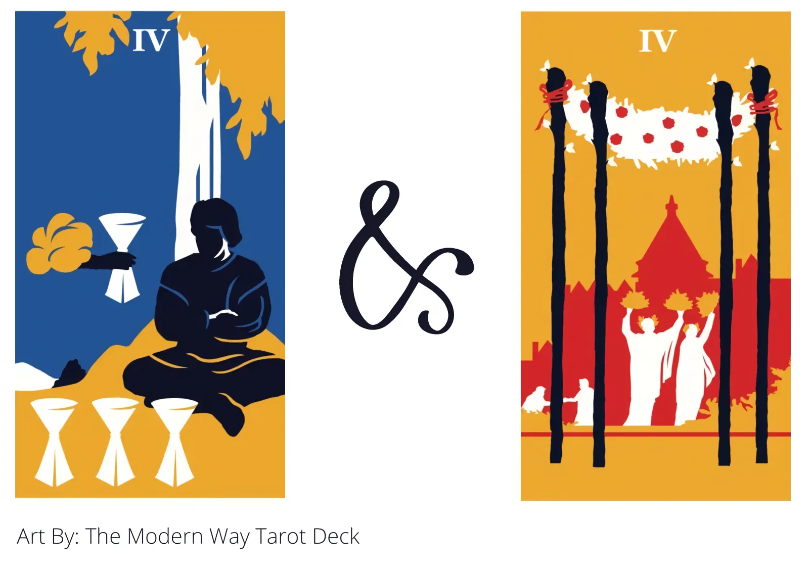 four of cups and four of wands tarot cards together