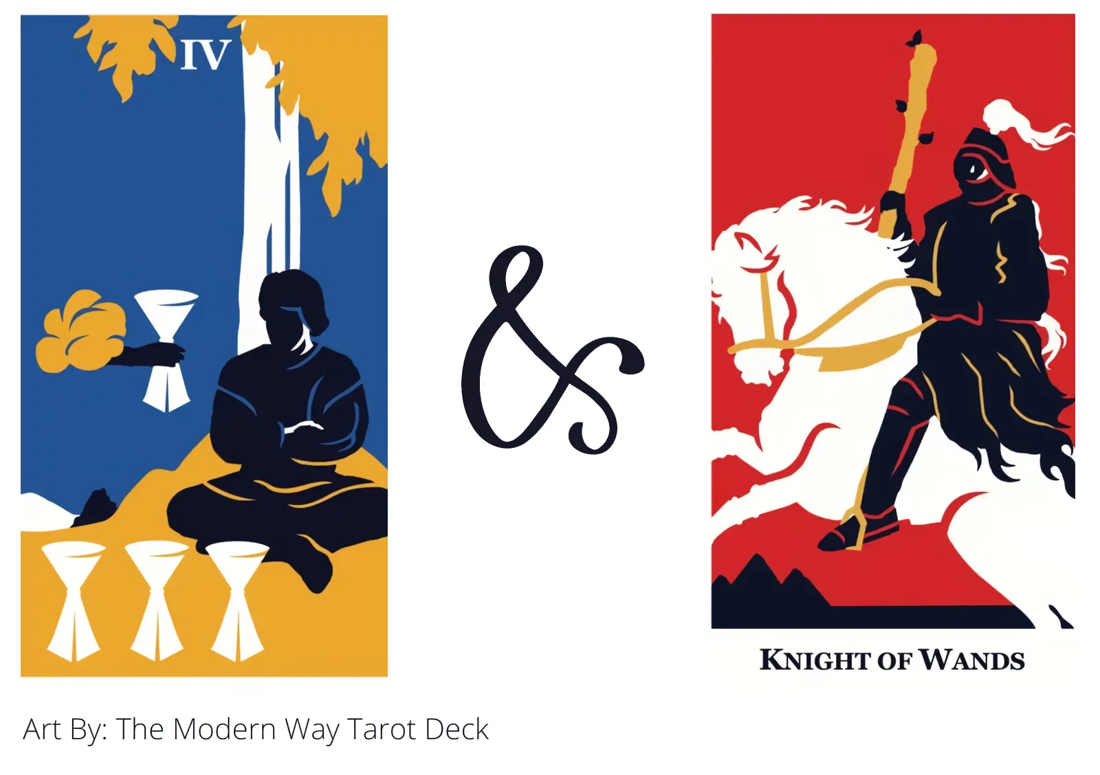 four of cups and knight of wands tarot cards together