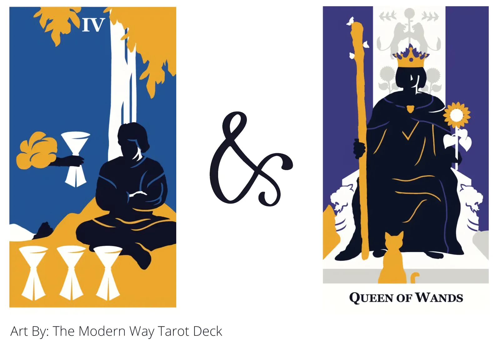 four of cups and queen of wands tarot cards together