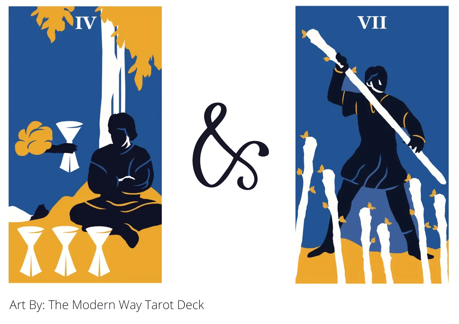 four of cups and seven of wands tarot cards together