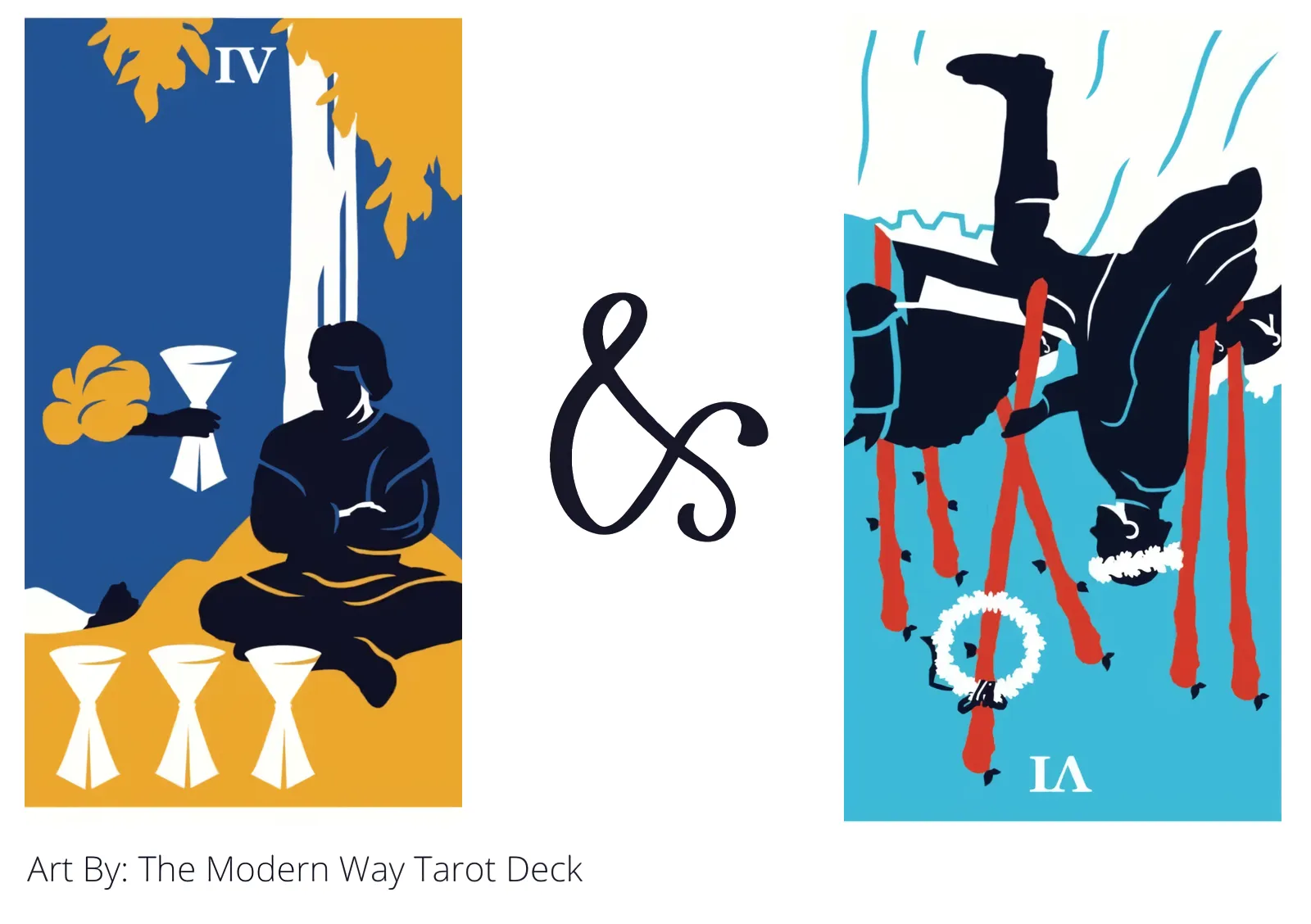 four of cups and six of wands reversed tarot cards together