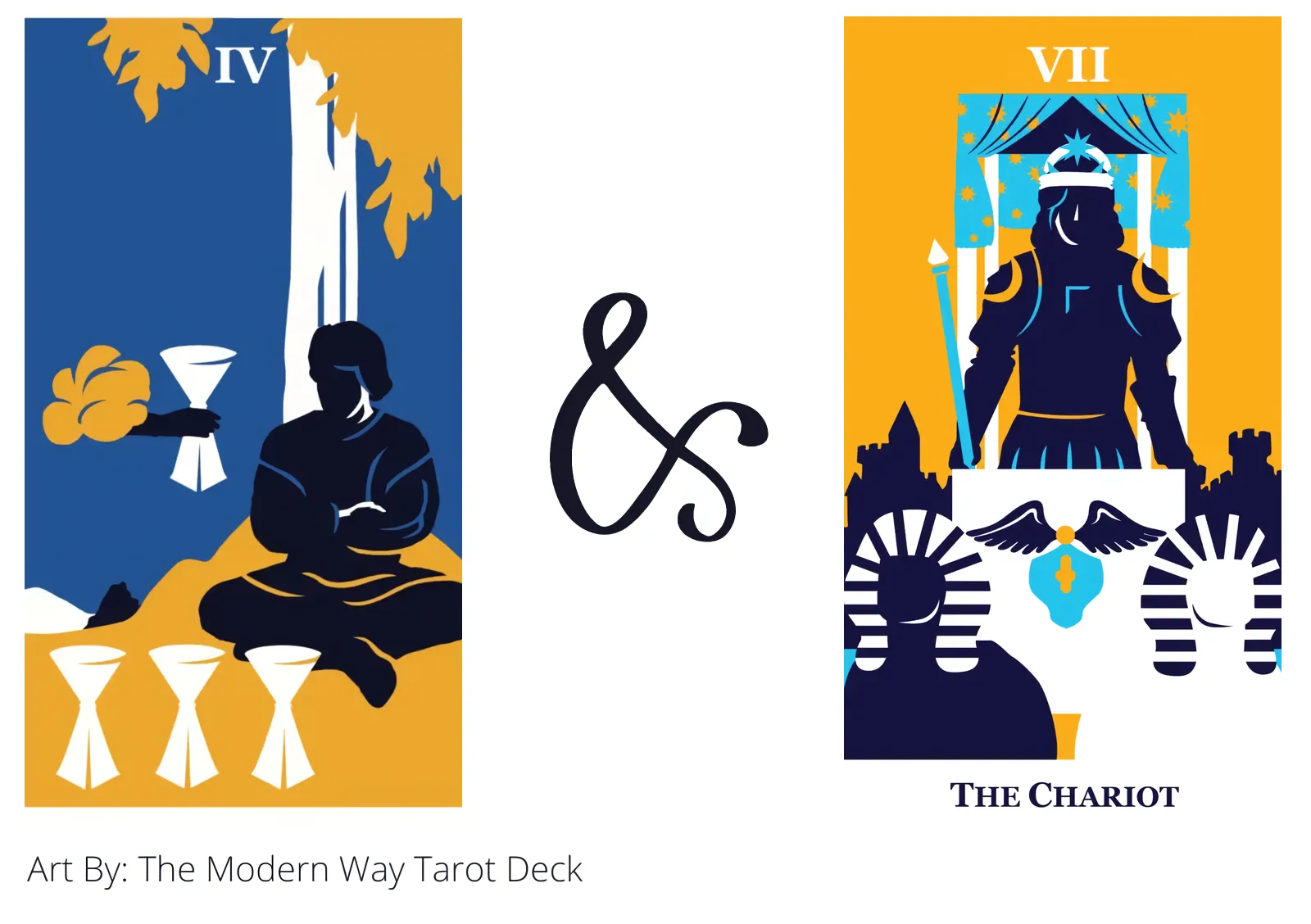 four of cups and the chariot tarot cards together