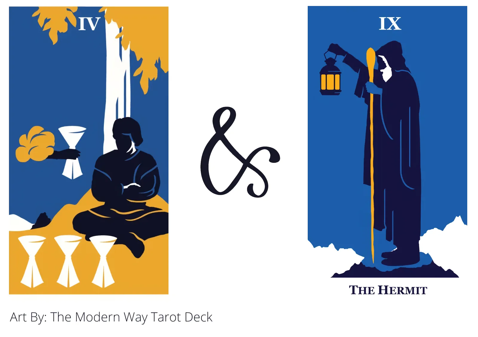 four of cups and the hermit tarot cards together