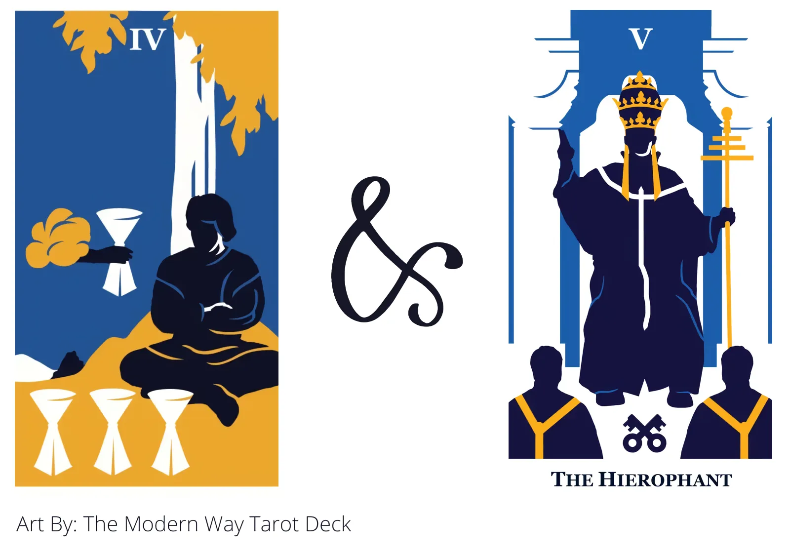 four of cups and the hierophant tarot cards together