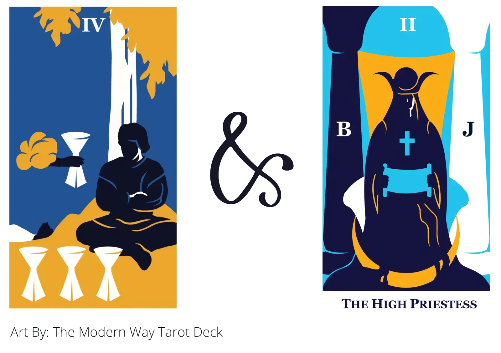 four of cups and the high priestess tarot cards together