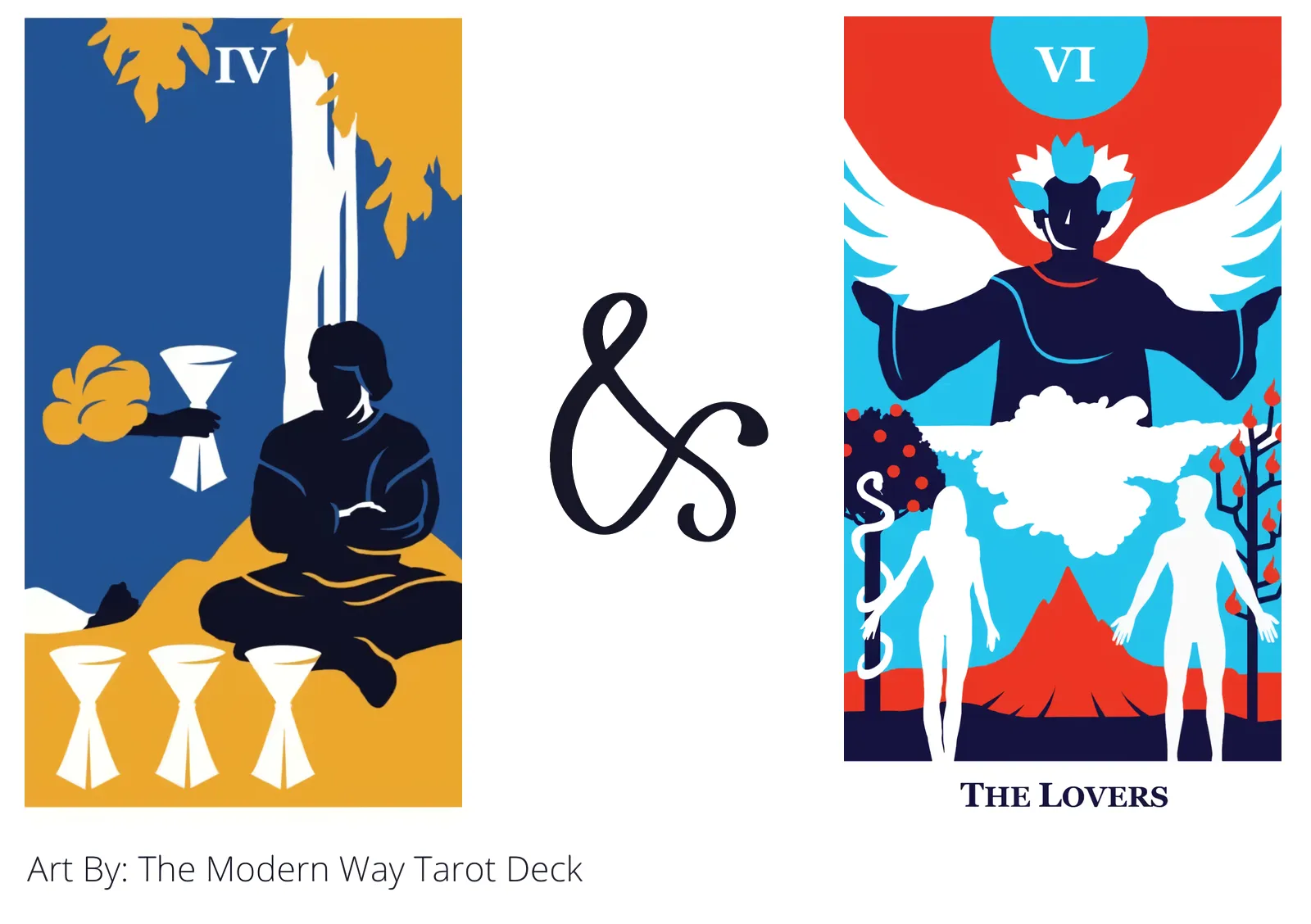 four of cups and the lovers tarot cards together