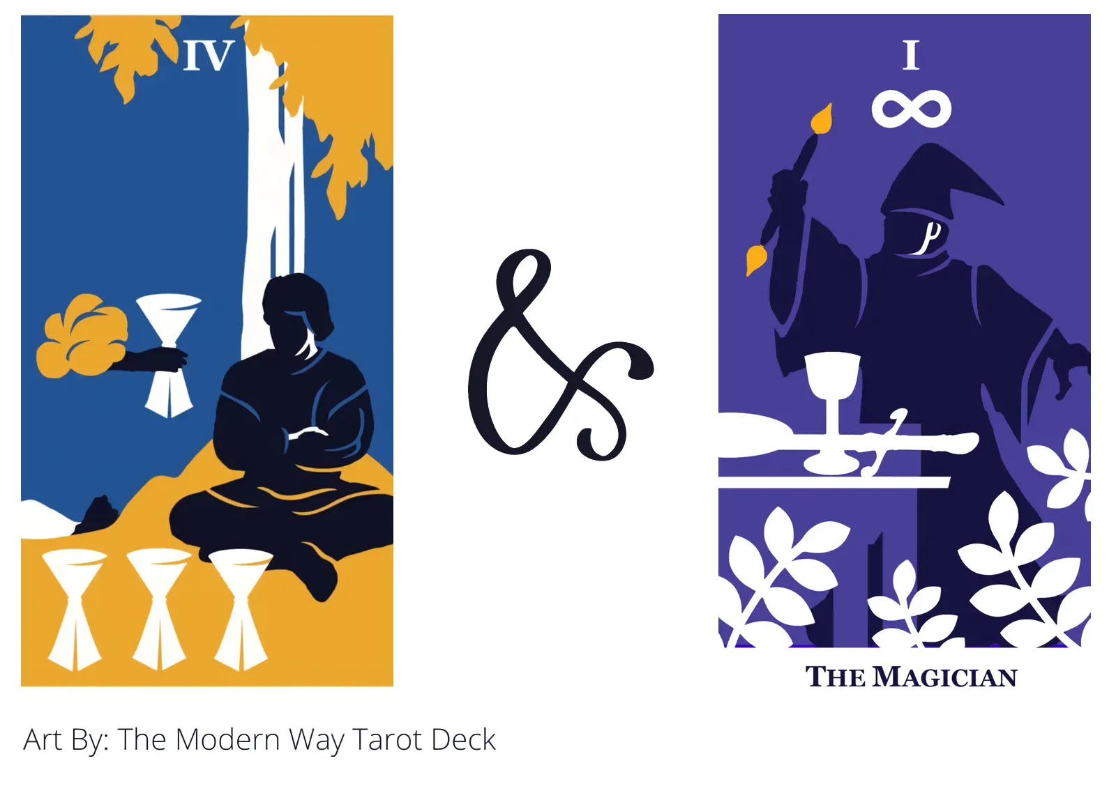 four of cups and the magician tarot cards together