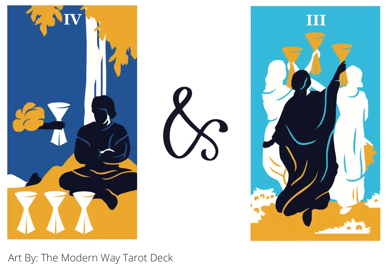 four of cups and three of cups tarot cards together
