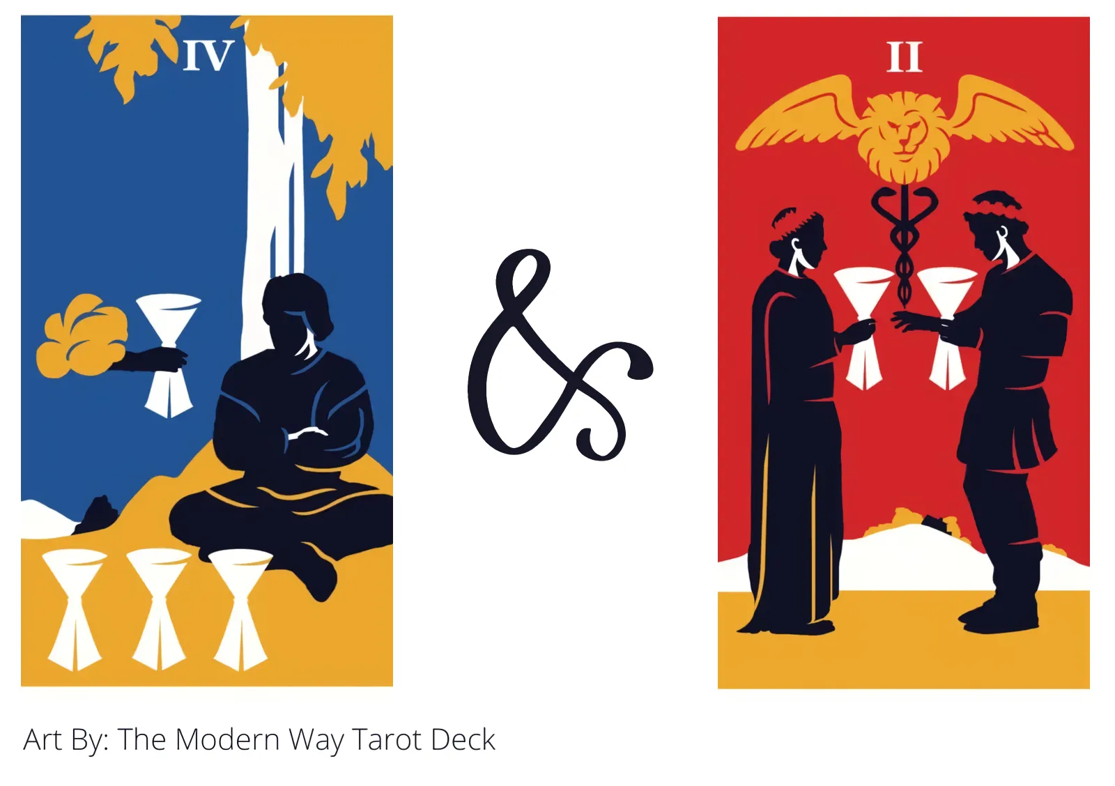 four of cups and two of cups tarot cards together