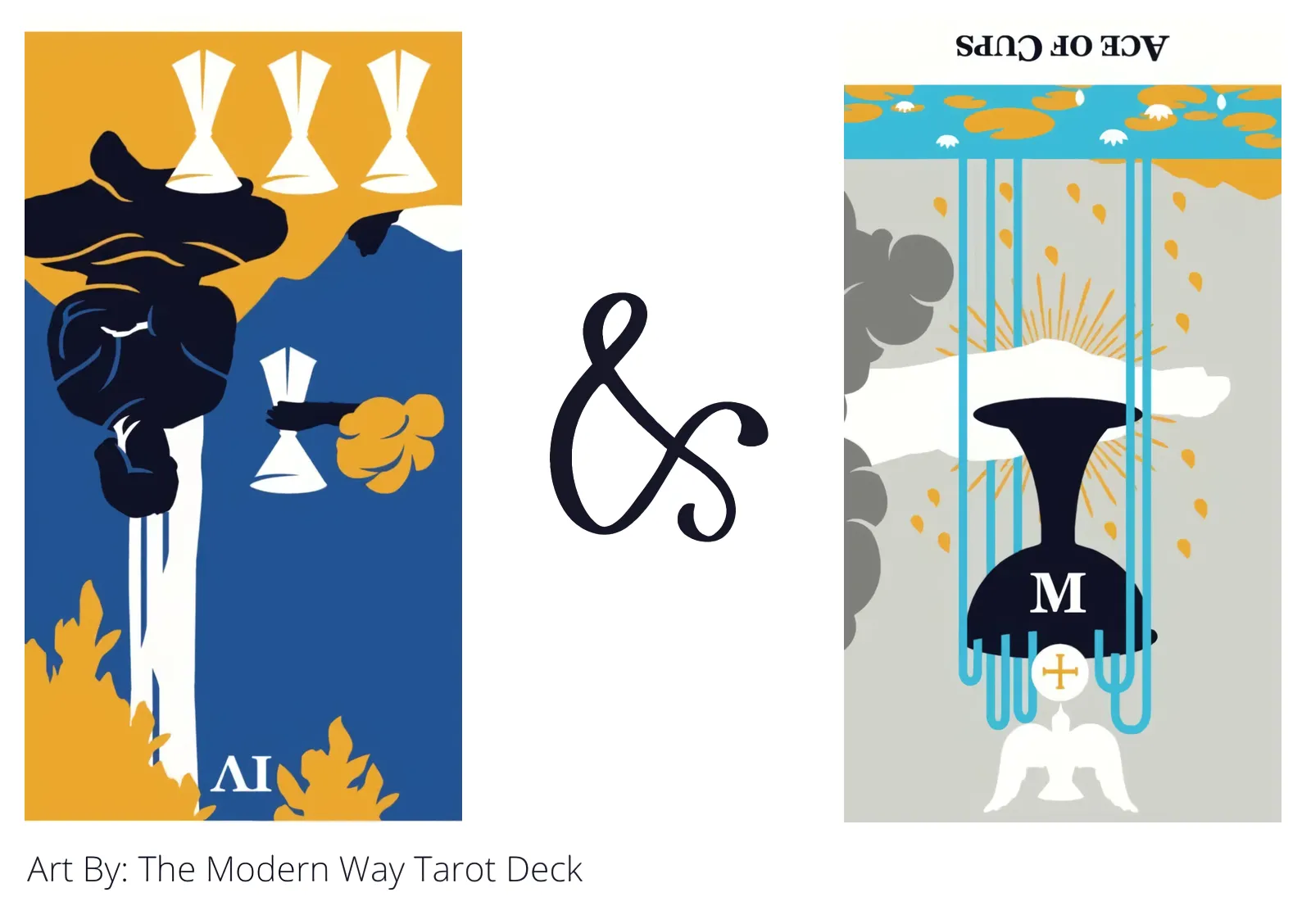 four of cups reversed and ace of cups reversed tarot cards together