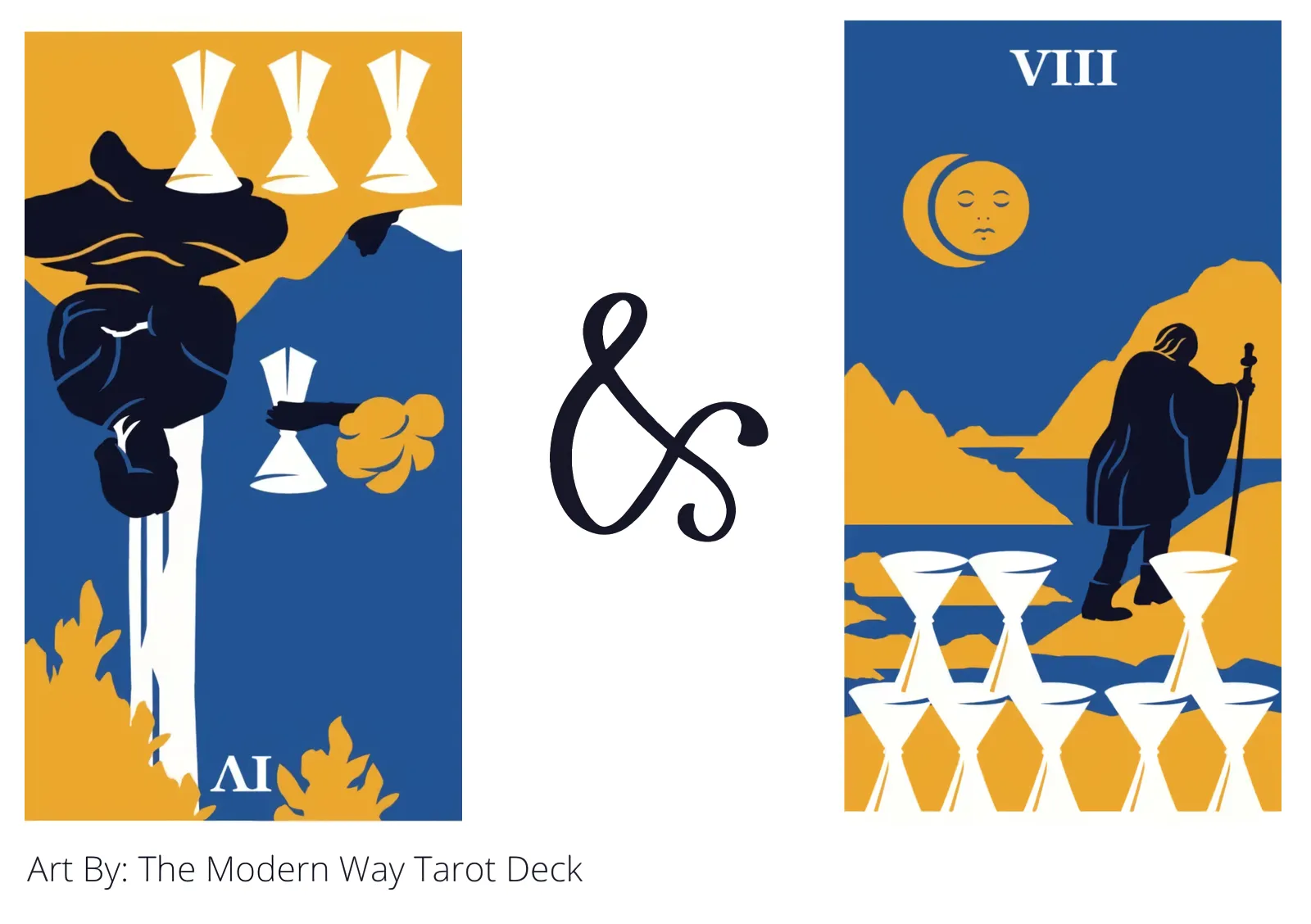 four of cups reversed and eight of cups tarot cards together