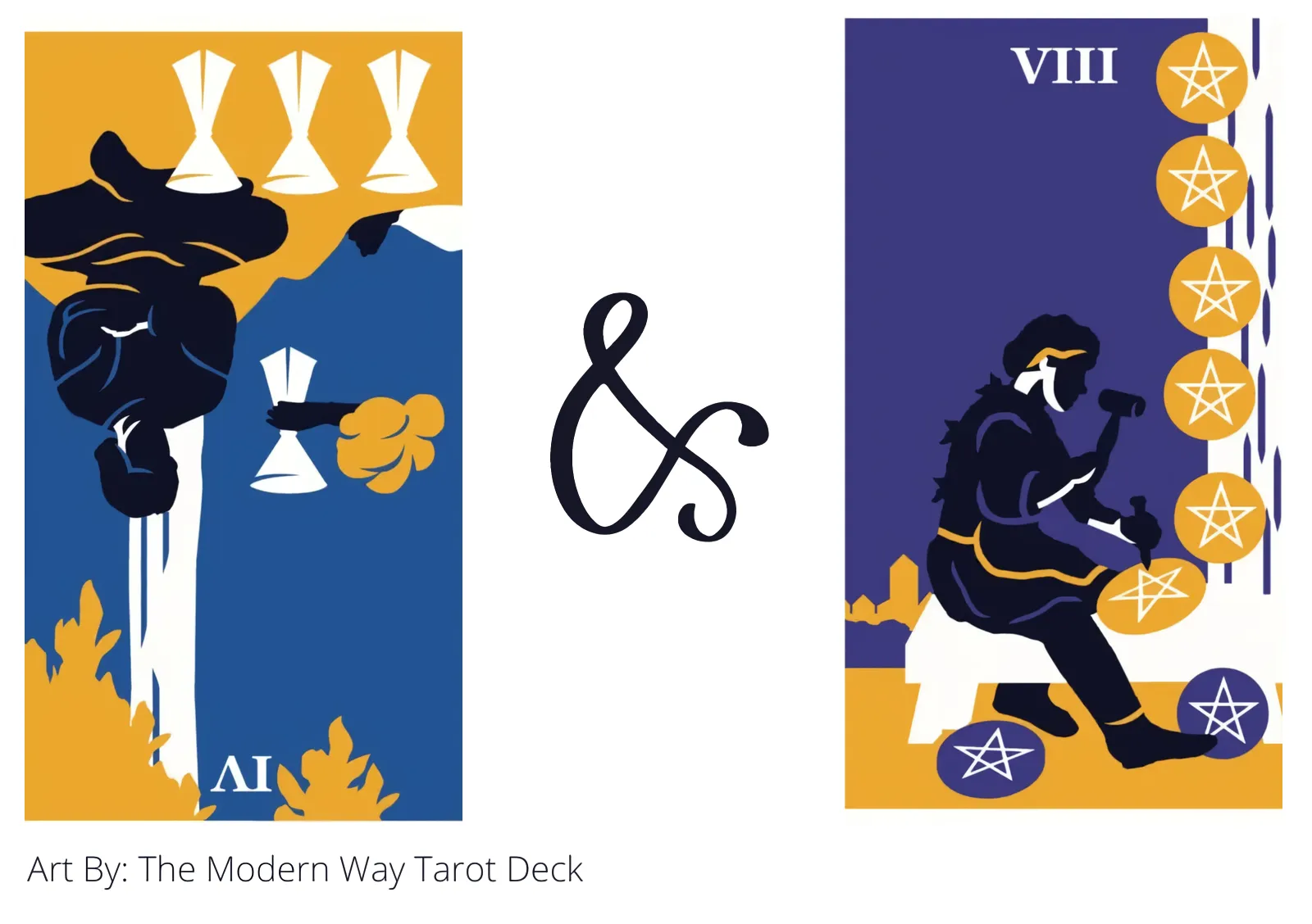 four of cups reversed and eight of pentacles tarot cards together