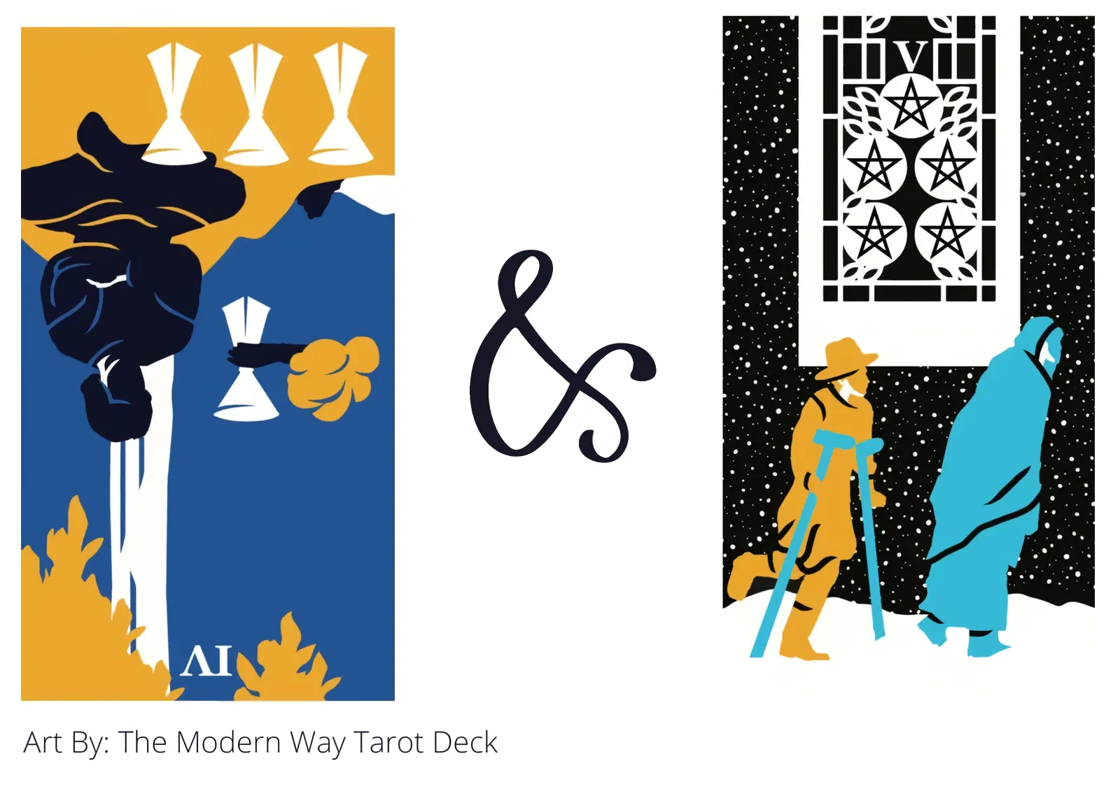 four of cups reversed and five of pentacles tarot cards together