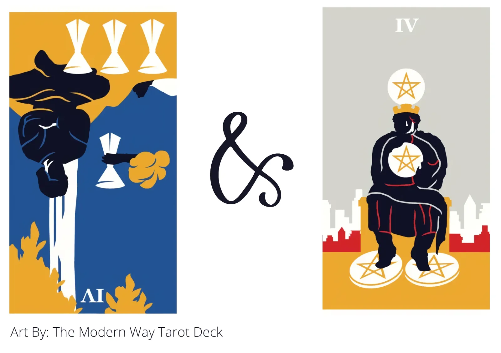 four of cups reversed and four of pentacles tarot cards together