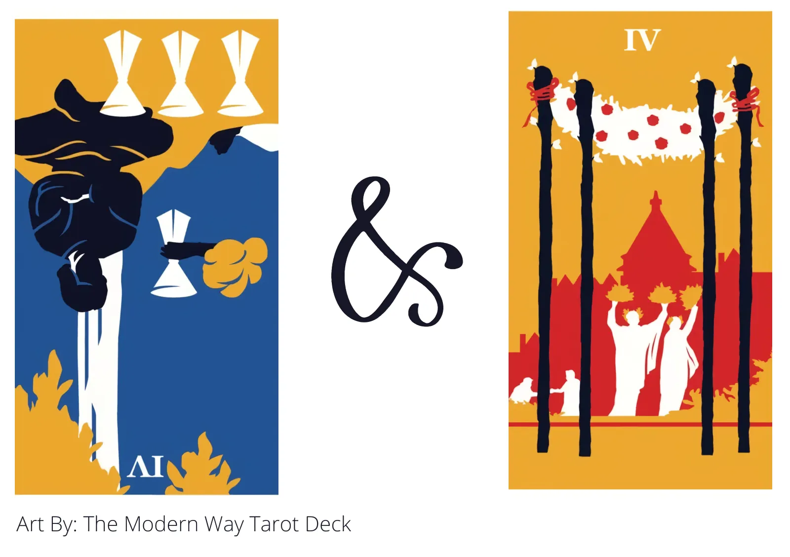 four of cups reversed and four of wands tarot cards together