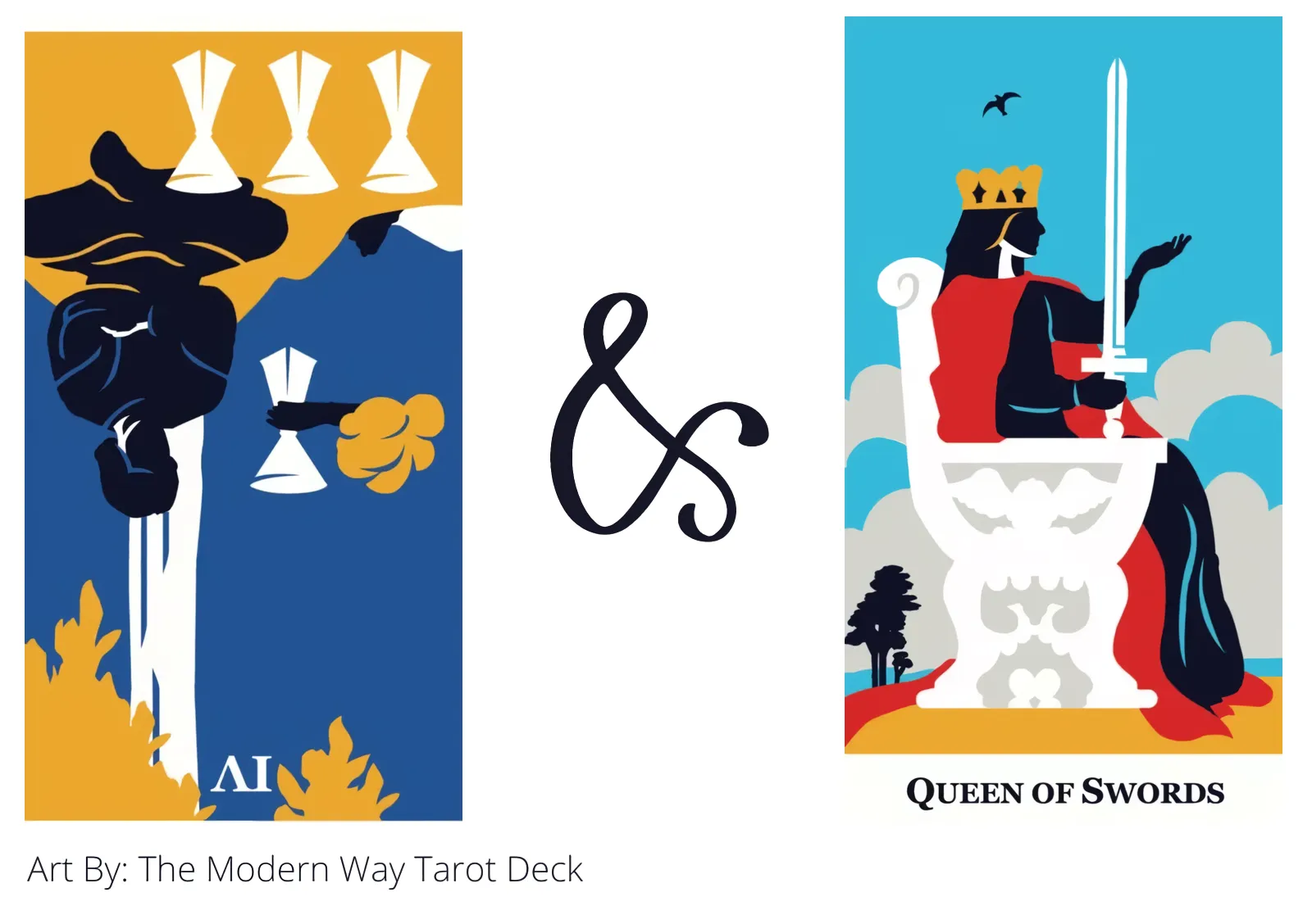 four of cups reversed and queen of swords tarot cards together