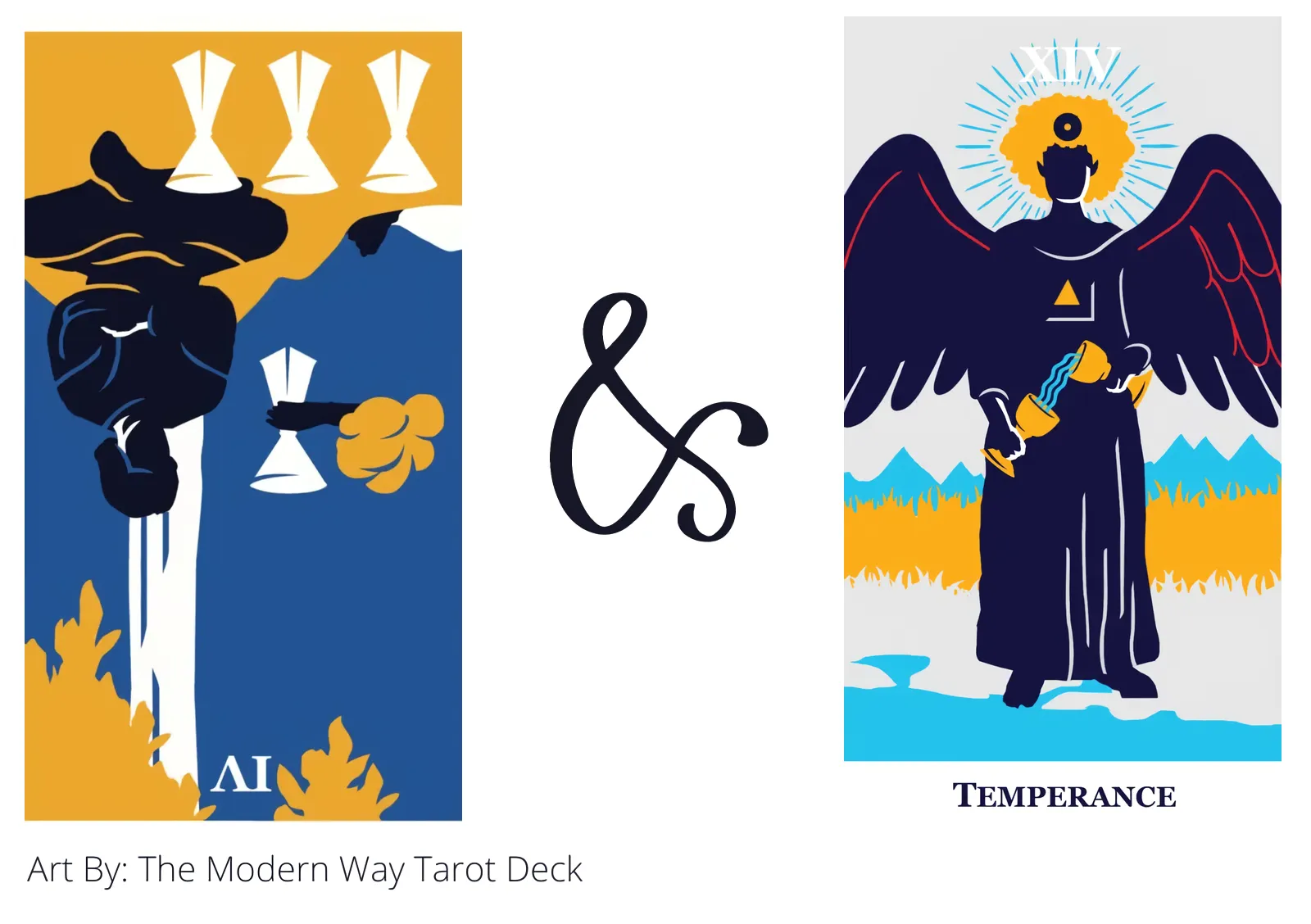 four of cups reversed and temperance tarot cards together