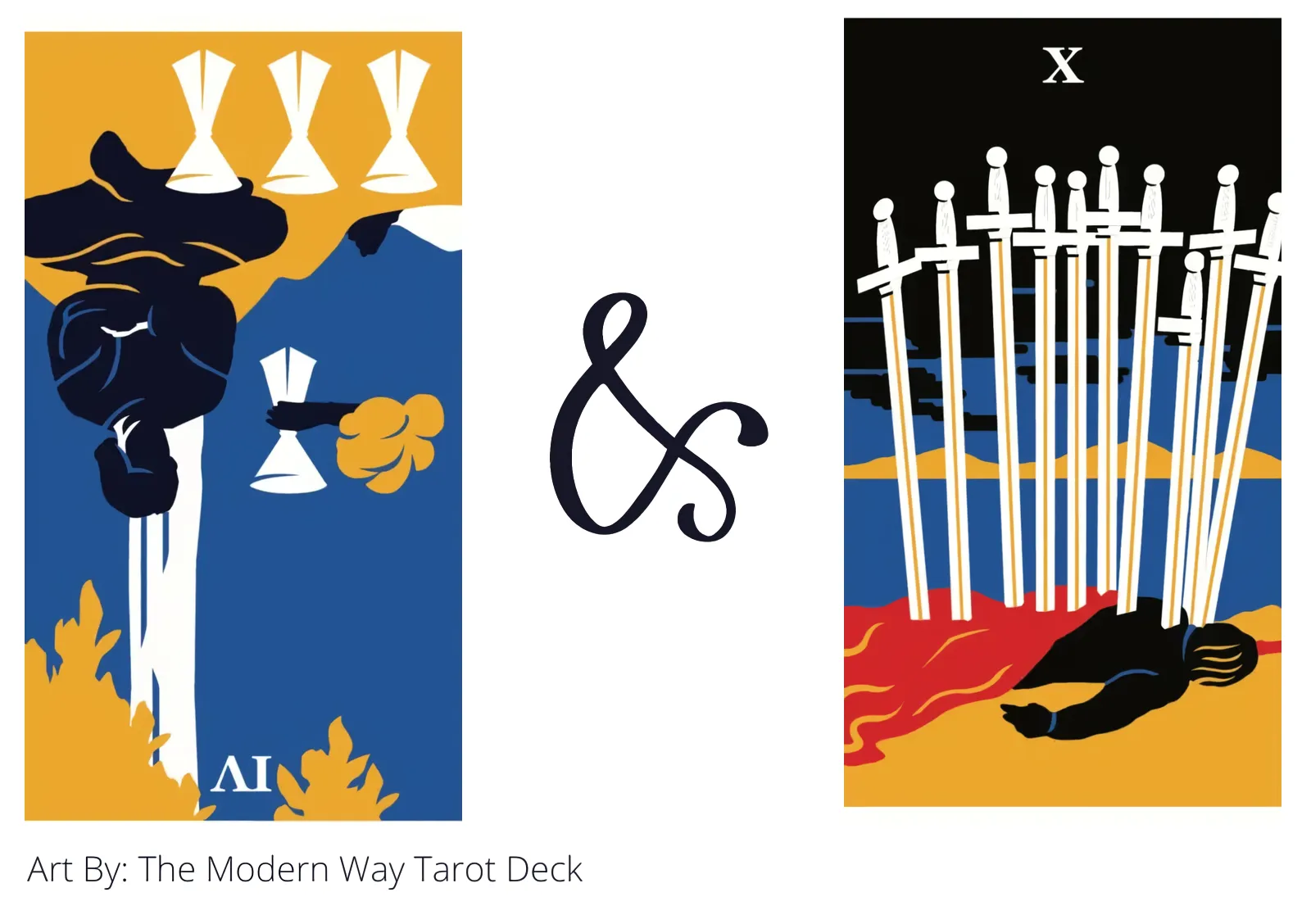 four of cups reversed and ten of swords tarot cards together