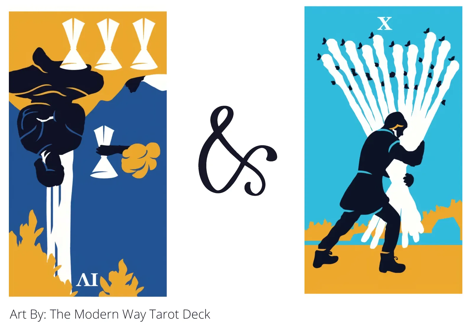 four of cups reversed and ten of wands tarot cards together